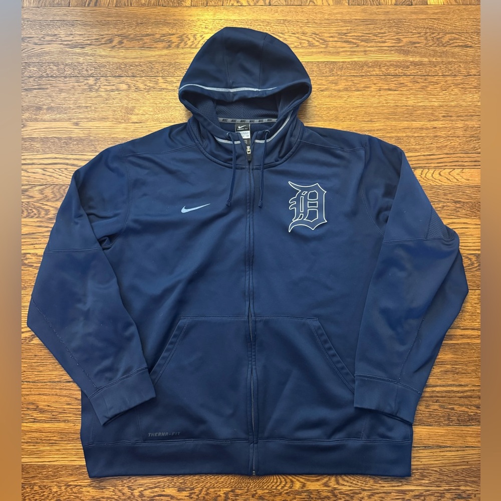#650 DETROIT TIGERS BASEBALL MLB Nike THERMA-FIT Navy Blue Hooded Jacket FULL ZI